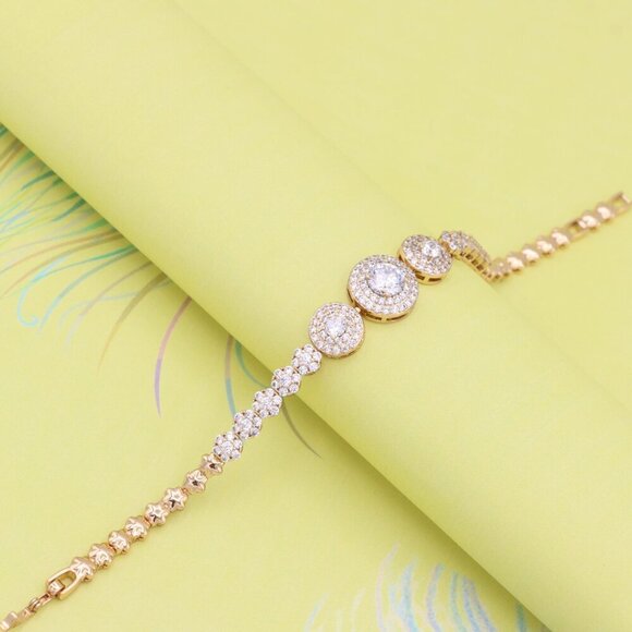 "Elegant Round CZ Halo Rose Gold Bracelet with Pave Accents, XPBL0934 - Picture 2 of 12